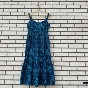 J.Crew Poplin Corset Midi Dress Blue Floral Smocked Back Tiered 8 Cottagecore